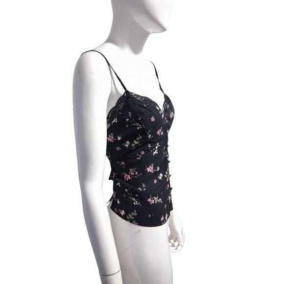 Y2k Arizona Jean Co Babydoll Womens Medium Black Floral Lace Whimsigoth Cami Top - Picture 2 of 14